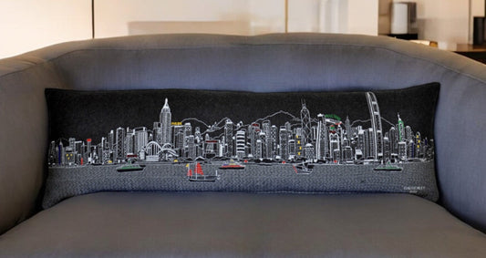 46" Black Hong Kong Nighttime Skyline Lumbar Decorative Pillow FurniFindUSA