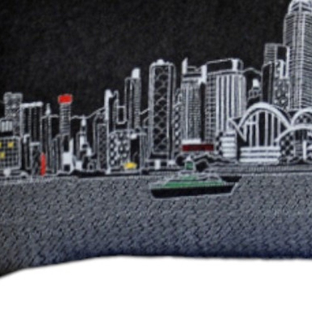 14" X 45" Dark Gray And White Hong Kong Nighttime Skyline Lumbar Decorative Pillow HomeRoots