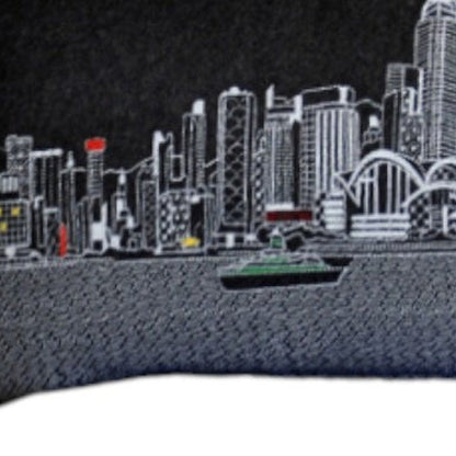 14" X 45" Dark Gray And White Hong Kong Nighttime Skyline Lumbar Decorative Pillow HomeRoots