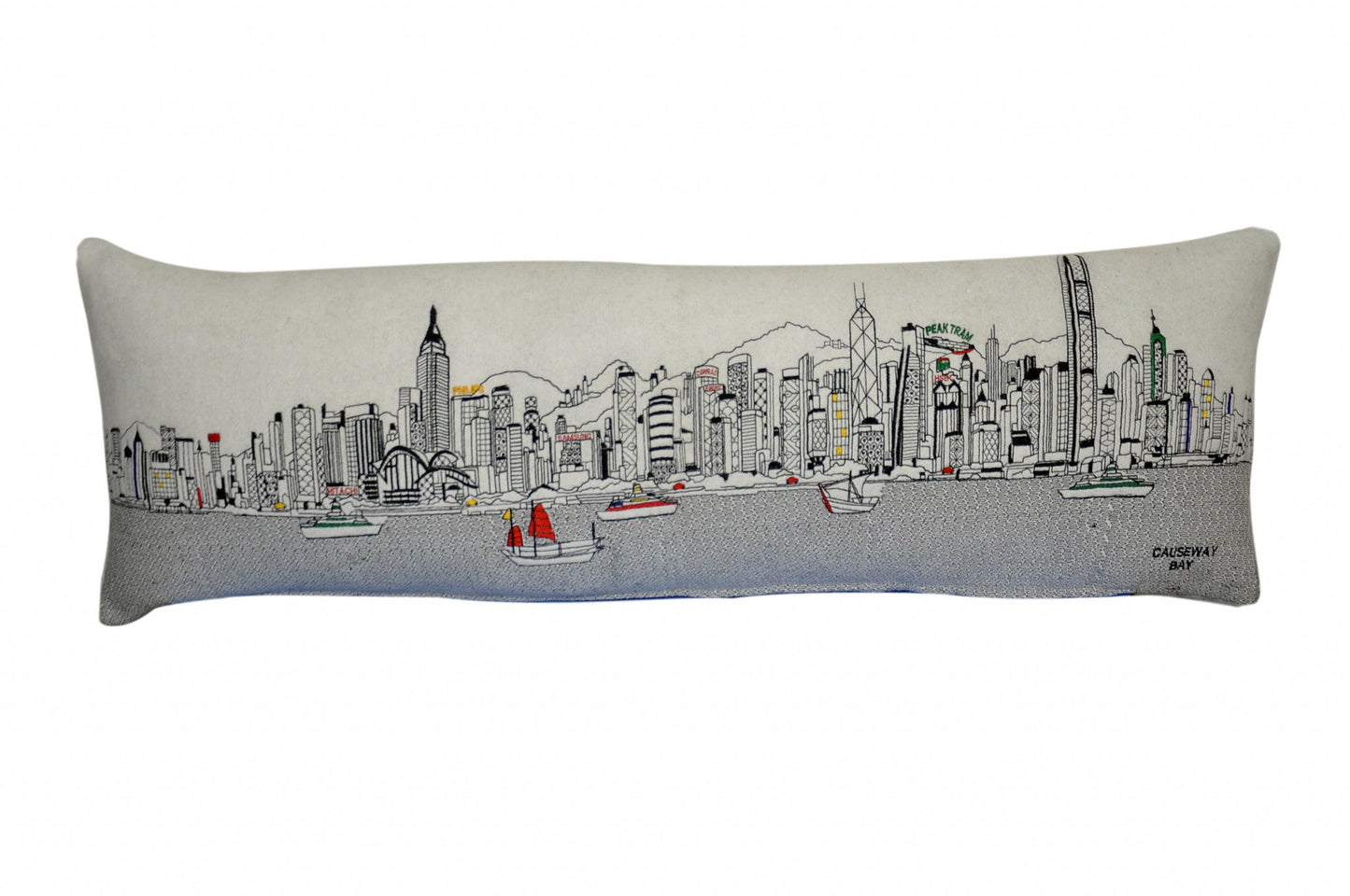 46" White Hong Kong Daylight Skyline Lumbar Decorative Pillow FurniFindUSA