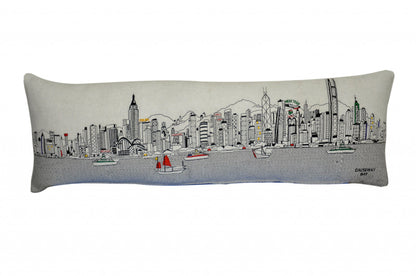 46" White Hong Kong Daylight Skyline Lumbar Decorative Pillow FurniFindUSA
