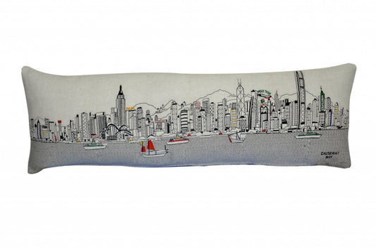 46" White Hong Kong Daylight Skyline Lumbar Decorative Pillow FurniFindUSA