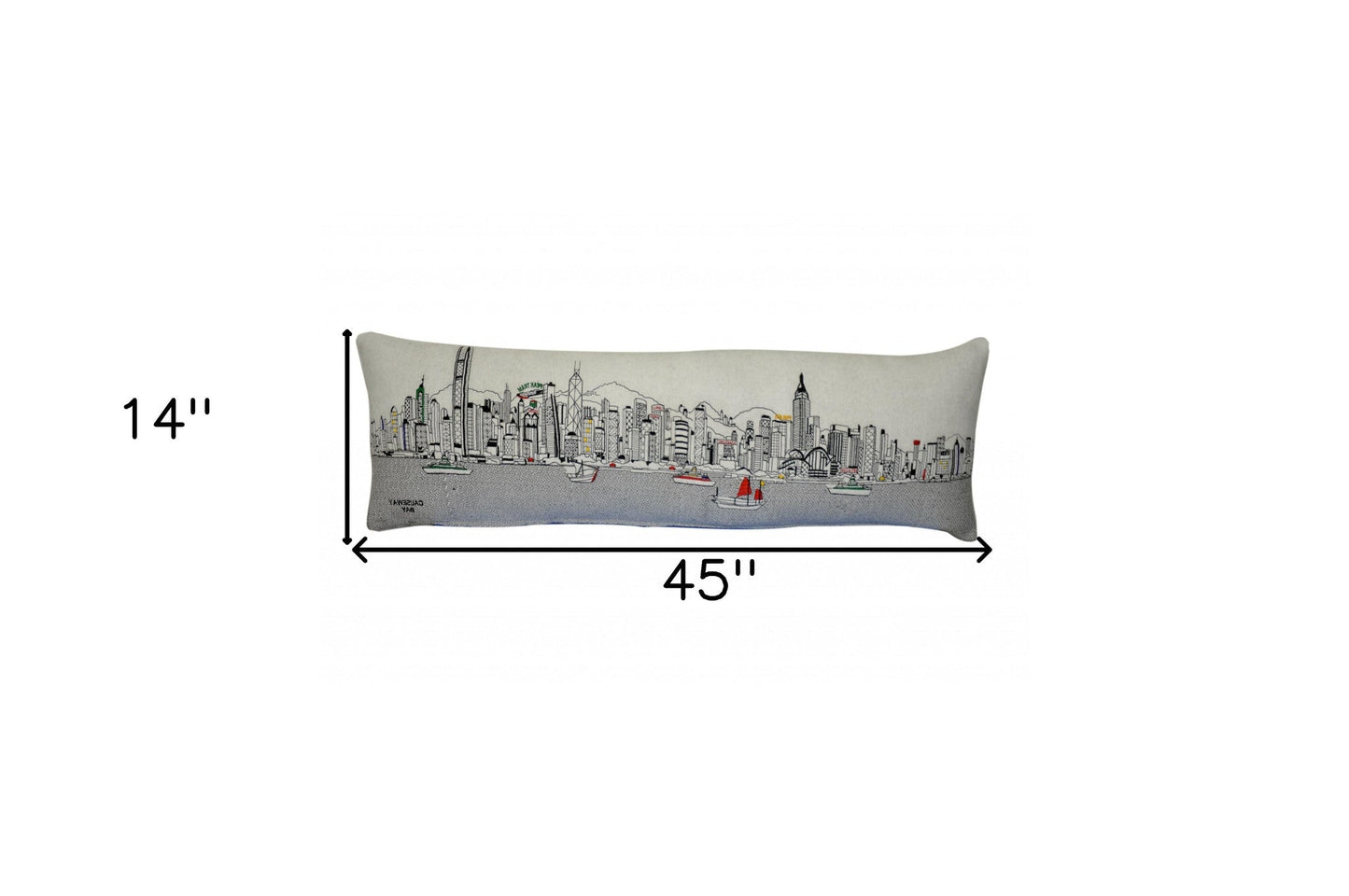46" White Hong Kong Daylight Skyline Lumbar Decorative Pillow FurniFindUSA