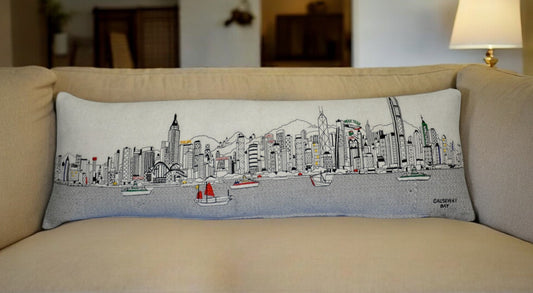 46" White Hong Kong Daylight Skyline Lumbar Decorative Pillow FurniFindUSA