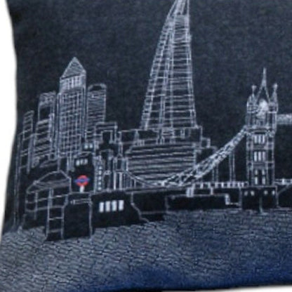 14" X 45" Dark Gray And White London Nighttime Skyline Lumbar Decorative Pillow HomeRoots