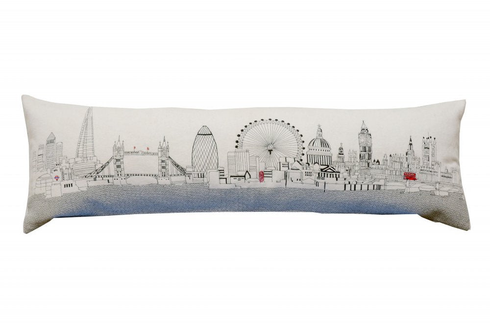 14" X 45" Dark Gray And White London Nighttime Skyline Lumbar Decorative Pillow — view 6