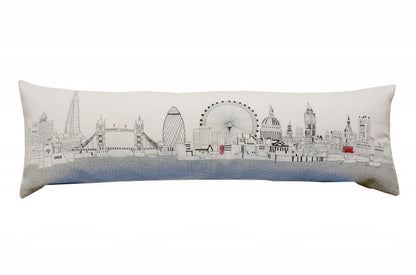 14" X 45" Dark Gray And White London Nighttime Skyline Lumbar Decorative Pillow HomeRoots