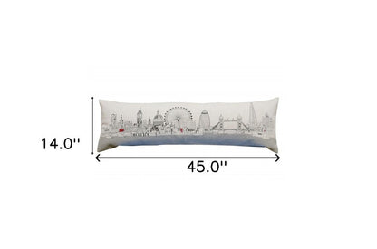 14" X 45" Dark Gray And White London Nighttime Skyline Lumbar Decorative Pillow HomeRoots