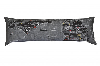46" Black Michigan Nighttime Skyline Lumbar Decorative Pillow FurniFindUSA