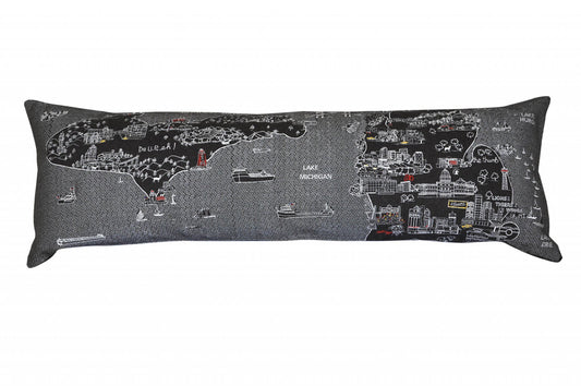 46" Black Michigan Nighttime Skyline Lumbar Decorative Pillow FurniFindUSA