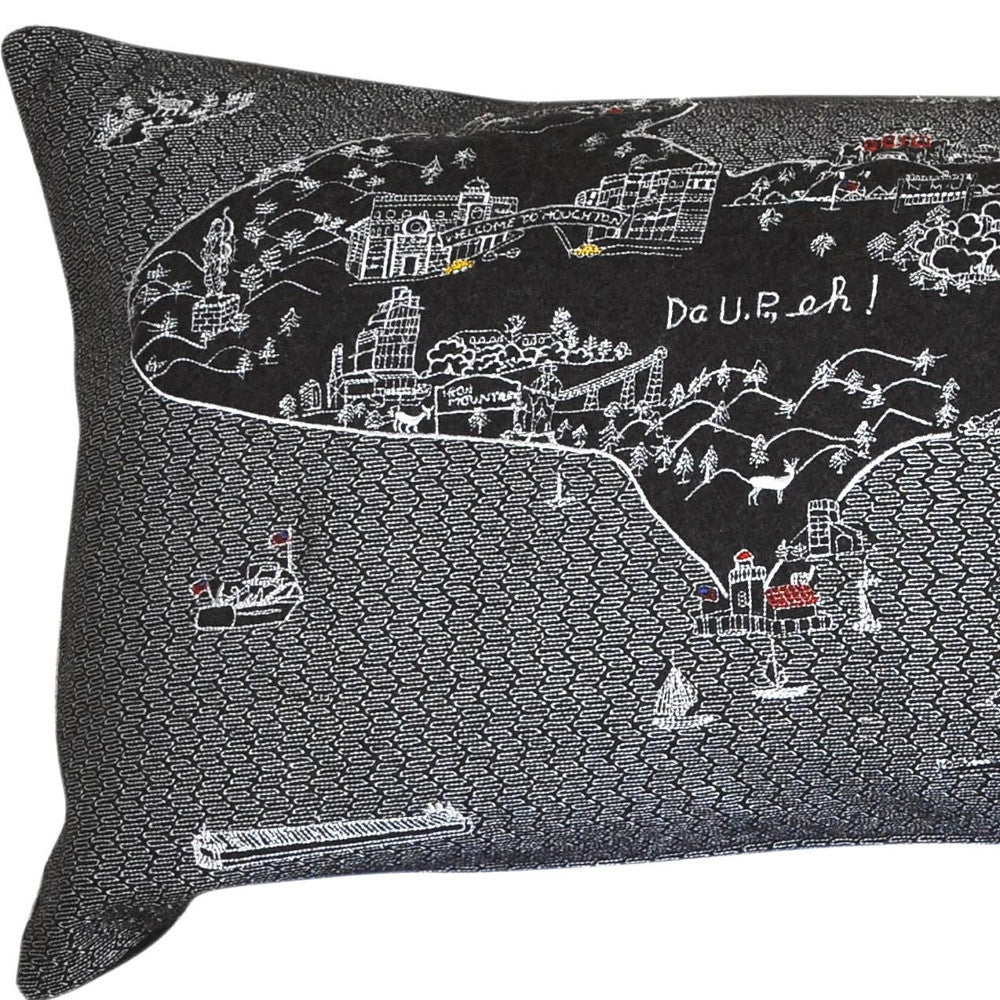46" Black Michigan Nighttime Skyline Lumbar Decorative Pillow FurniFindUSA