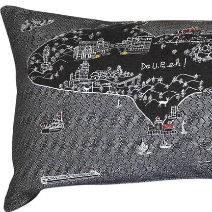14" X 46" Dark Gray And White Michigan Nighttime Skyline Lumbar Decorative Pillow HomeRoots