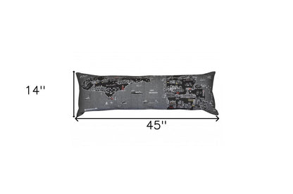 14" X 46" Dark Gray And White Michigan Nighttime Skyline Lumbar Decorative Pillow HomeRoots