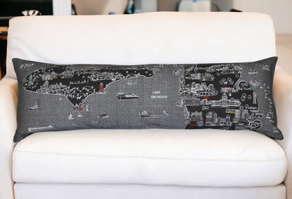 46" Black Michigan Nighttime Skyline Lumbar Decorative Pillow FurniFindUSA