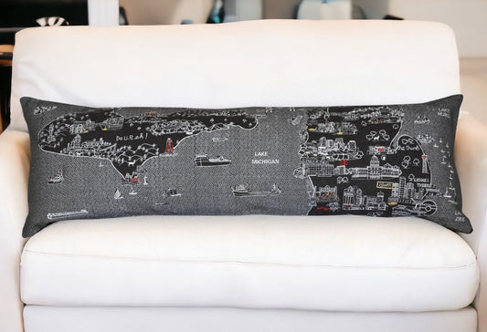 46" Black Michigan Nighttime Skyline Lumbar Decorative Pillow FurniFindUSA