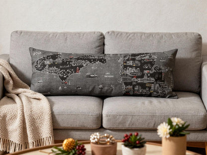 14" X 46" Dark Gray And White Michigan Nighttime Skyline Lumbar Decorative Pillow HomeRoots