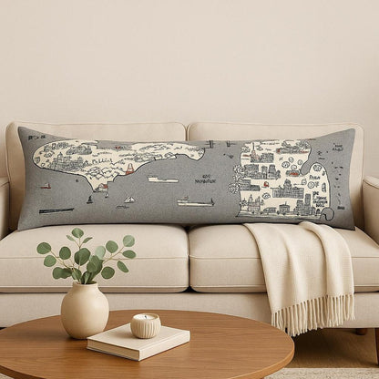 14" X 46" Dark Gray And White Michigan Nighttime Skyline Lumbar Decorative Pillow HomeRoots