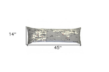 14" X 46" Dark Gray And White Michigan Nighttime Skyline Lumbar Decorative Pillow HomeRoots