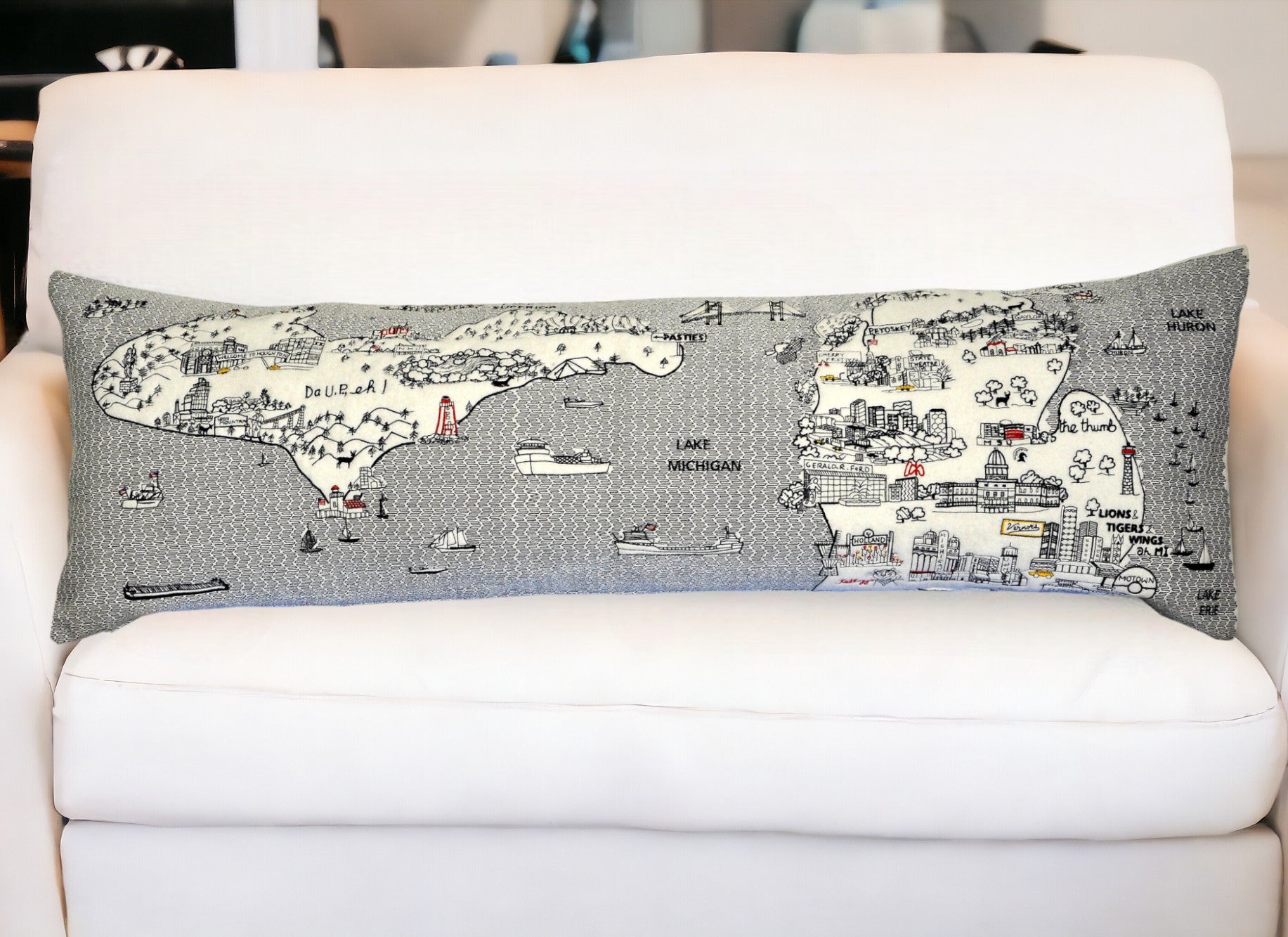 46" White Michigan Daylight Skyline Lumbar Decorative Pillow FurniFindUSA