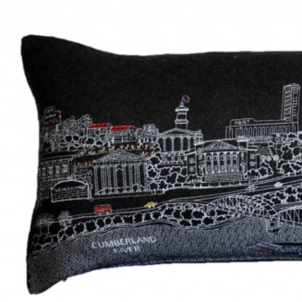46" Black Nashville Nighttime Skyline Lumbar Decorative Pillow FurniFindUSA