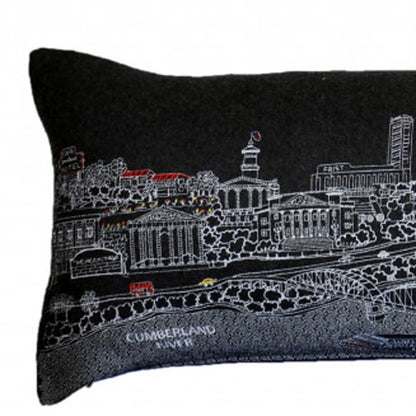 46" Black Nashville Nighttime Skyline Lumbar Decorative Pillow FurniFindUSA