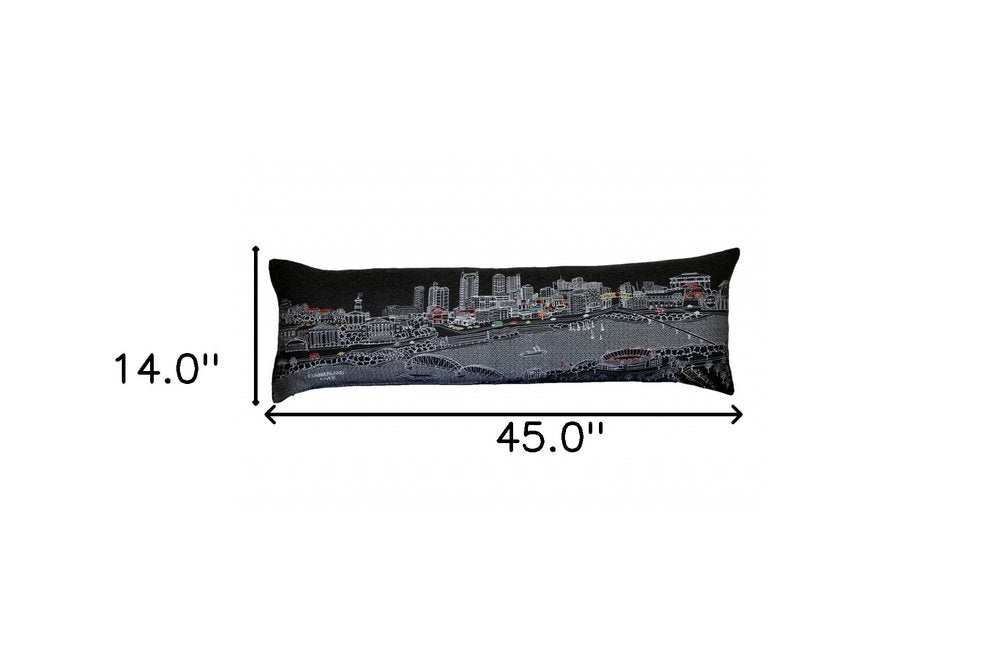 14" X 46" Dark Gray And White Nashville Nighttime Skyline Lumbar Decorative Pillow HomeRoots