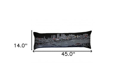 14" X 46" Dark Gray And White Nashville Nighttime Skyline Lumbar Decorative Pillow HomeRoots