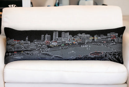 46" Black Nashville Nighttime Skyline Lumbar Decorative Pillow FurniFindUSA