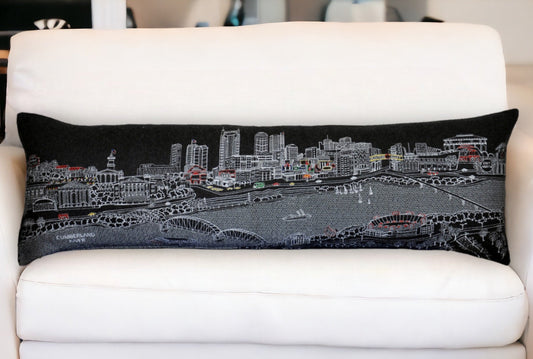 46" Black Nashville Nighttime Skyline Lumbar Decorative Pillow FurniFindUSA