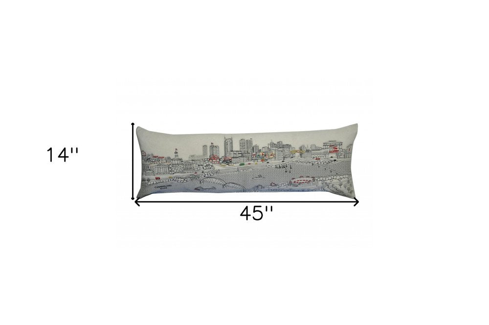 14" X 46" Dark Gray And White Nashville Nighttime Skyline Lumbar Decorative Pillow HomeRoots