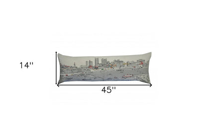 14" X 46" Dark Gray And White Nashville Nighttime Skyline Lumbar Decorative Pillow HomeRoots
