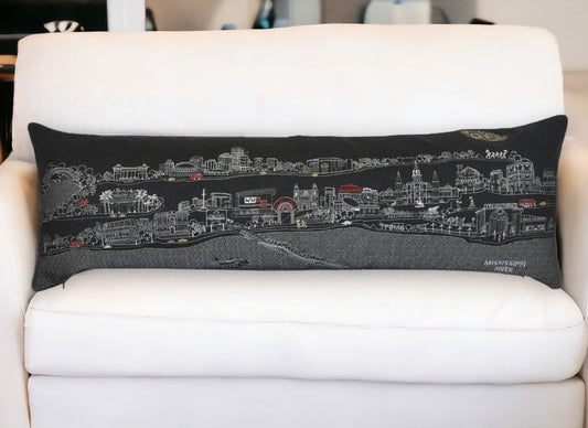 46" Black New Orleans Nighttime Skyline Lumbar Decorative Pillow FurniFindUSA