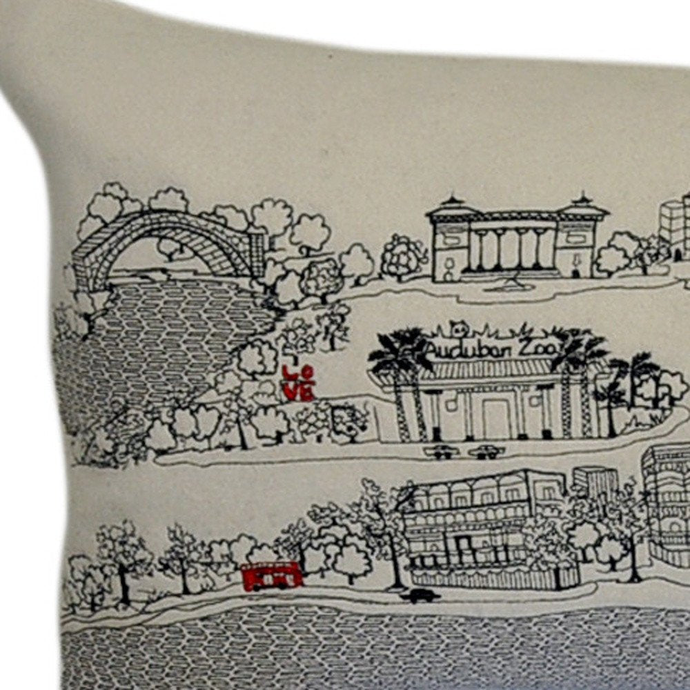 14" X 46" Cream New Orleans Daylight Skyline Lumbar Decorative Pillow — view 6