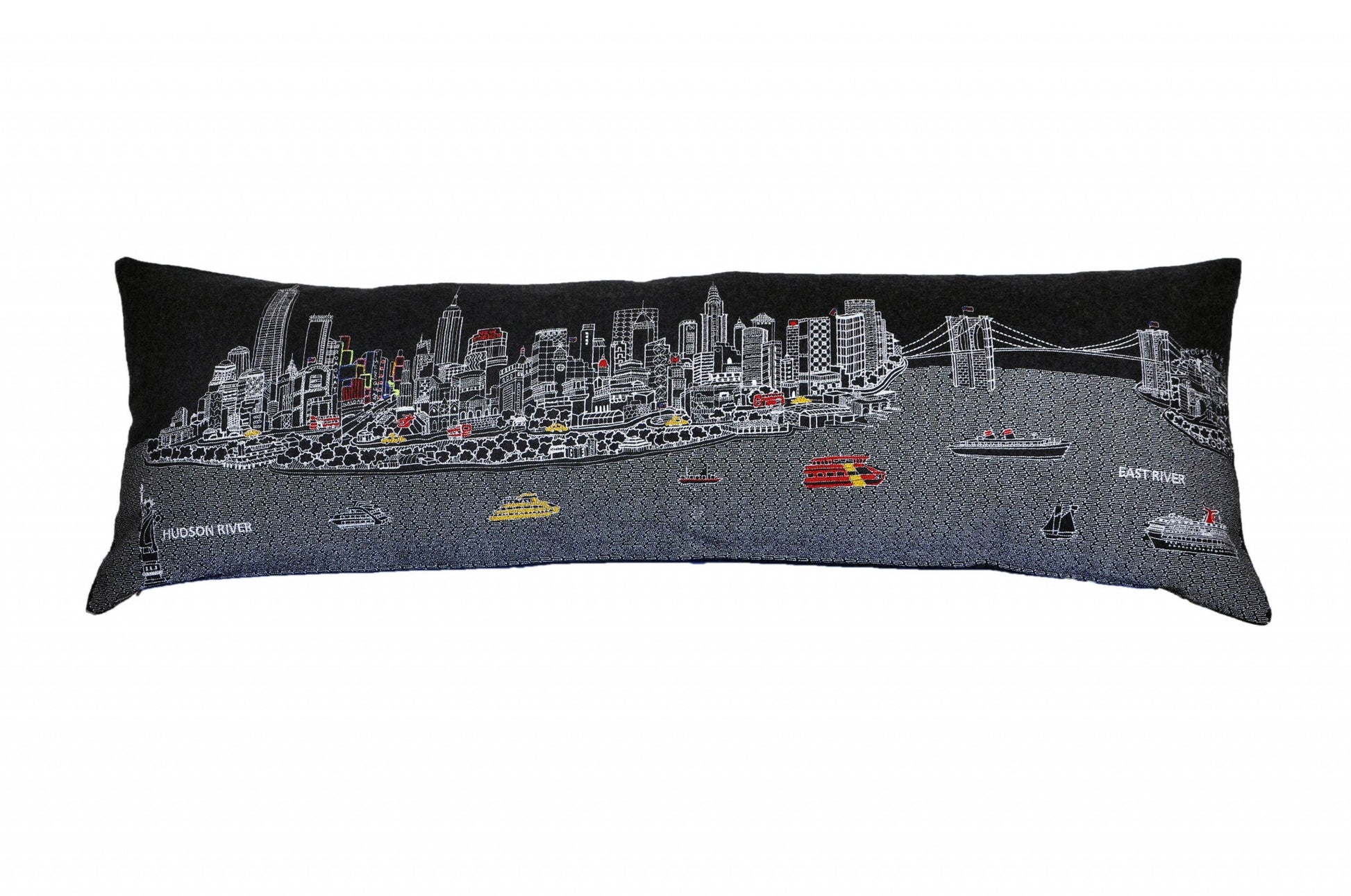 46" Black NYC Nighttime Skyline Lumbar Decorative Pillow FurniFindUSA
