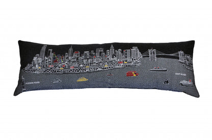 46" Black NYC Nighttime Skyline Lumbar Decorative Pillow FurniFindUSA