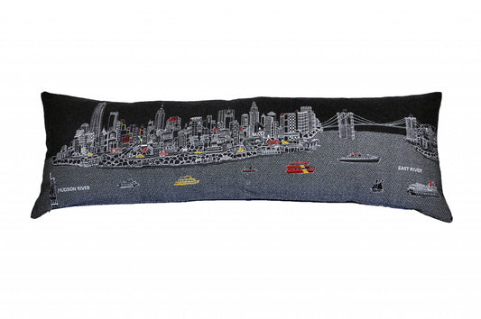 46" Black NYC Nighttime Skyline Lumbar Decorative Pillow FurniFindUSA