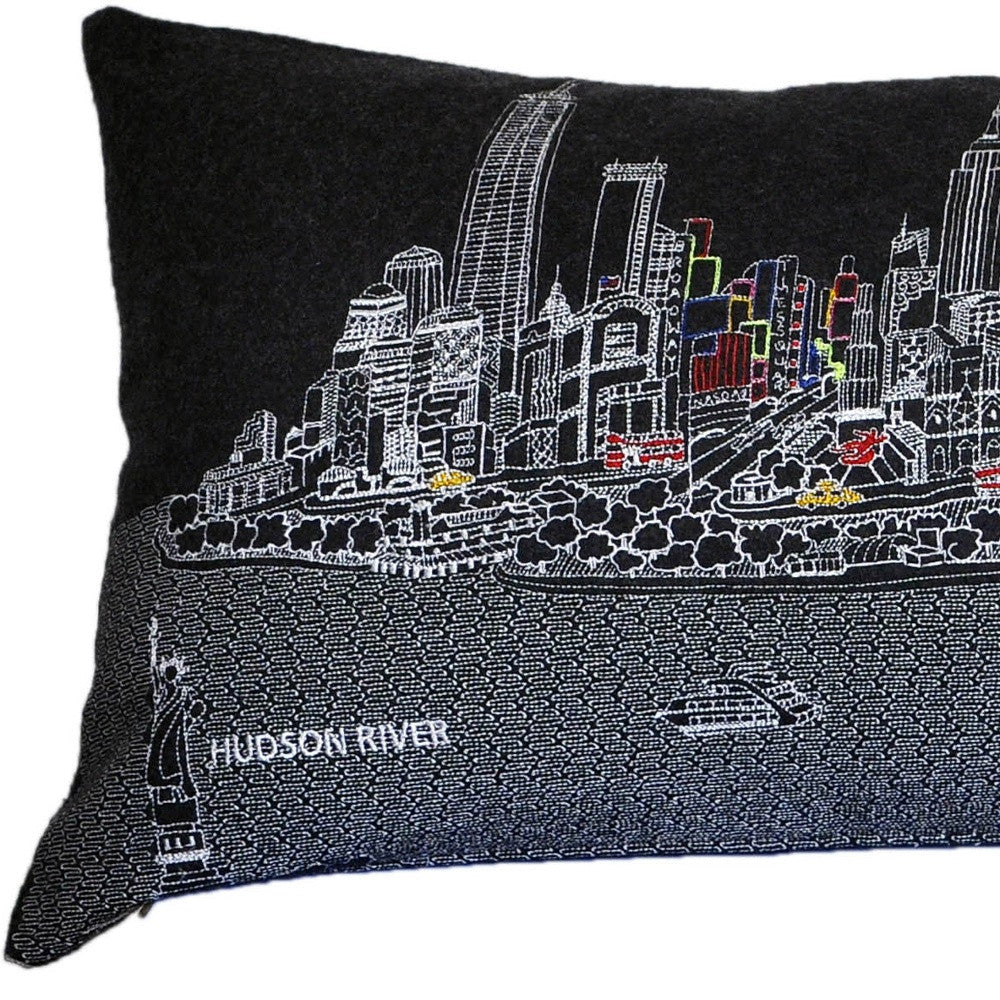 46" Black NYC Nighttime Skyline Lumbar Decorative Pillow FurniFindUSA