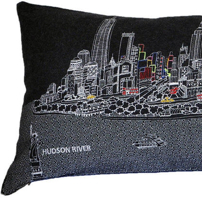 46" Black NYC Nighttime Skyline Lumbar Decorative Pillow FurniFindUSA