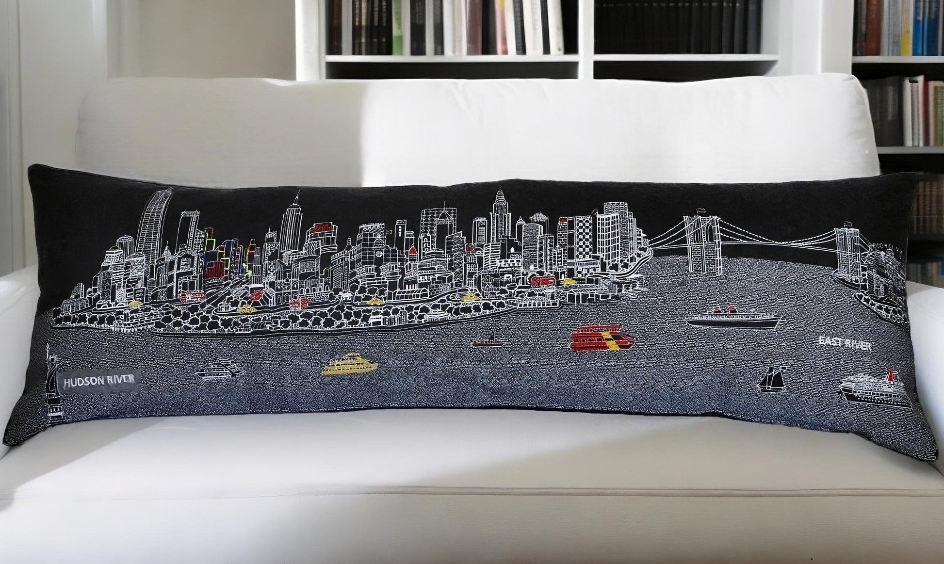 46" Black NYC Nighttime Skyline Lumbar Decorative Pillow FurniFindUSA