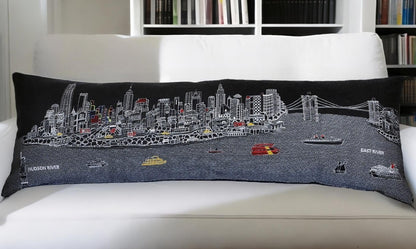 46" Black NYC Nighttime Skyline Lumbar Decorative Pillow FurniFindUSA