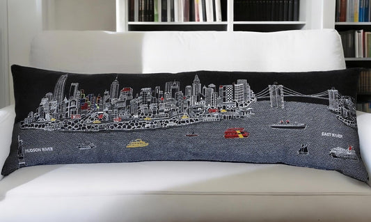 46" Black NYC Nighttime Skyline Lumbar Decorative Pillow FurniFindUSA
