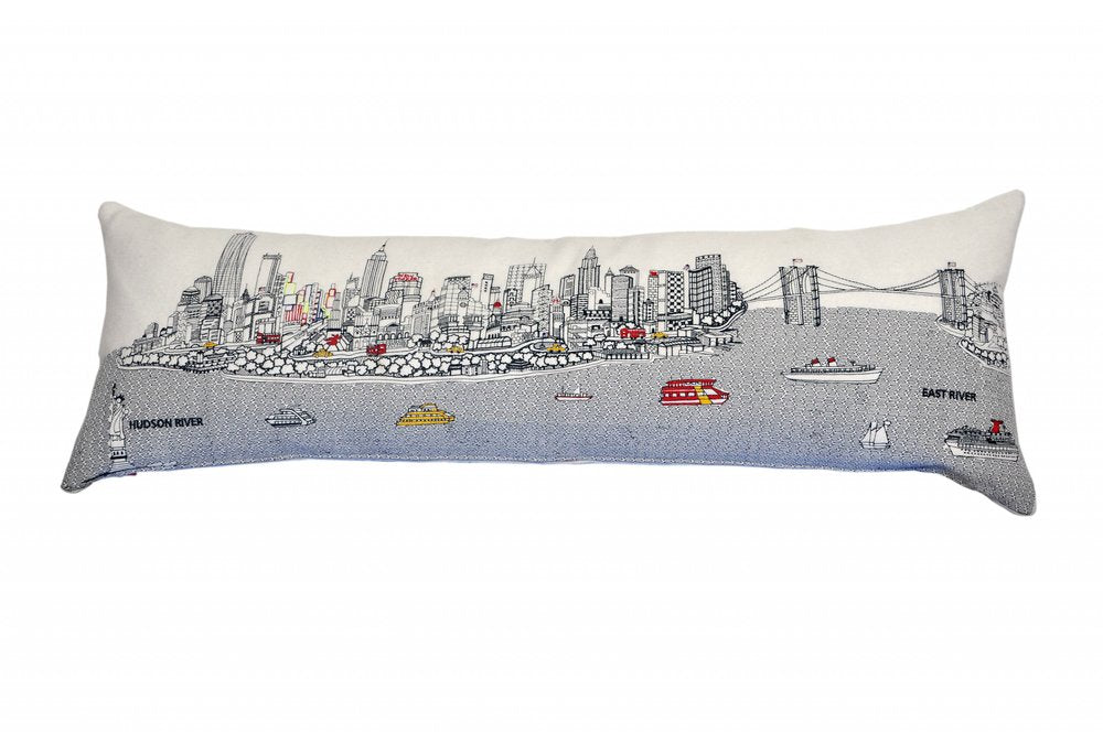 14" X 46" Dark Gray And White NYC Nighttime Skyline Lumbar Decorative Pillow HomeRoots