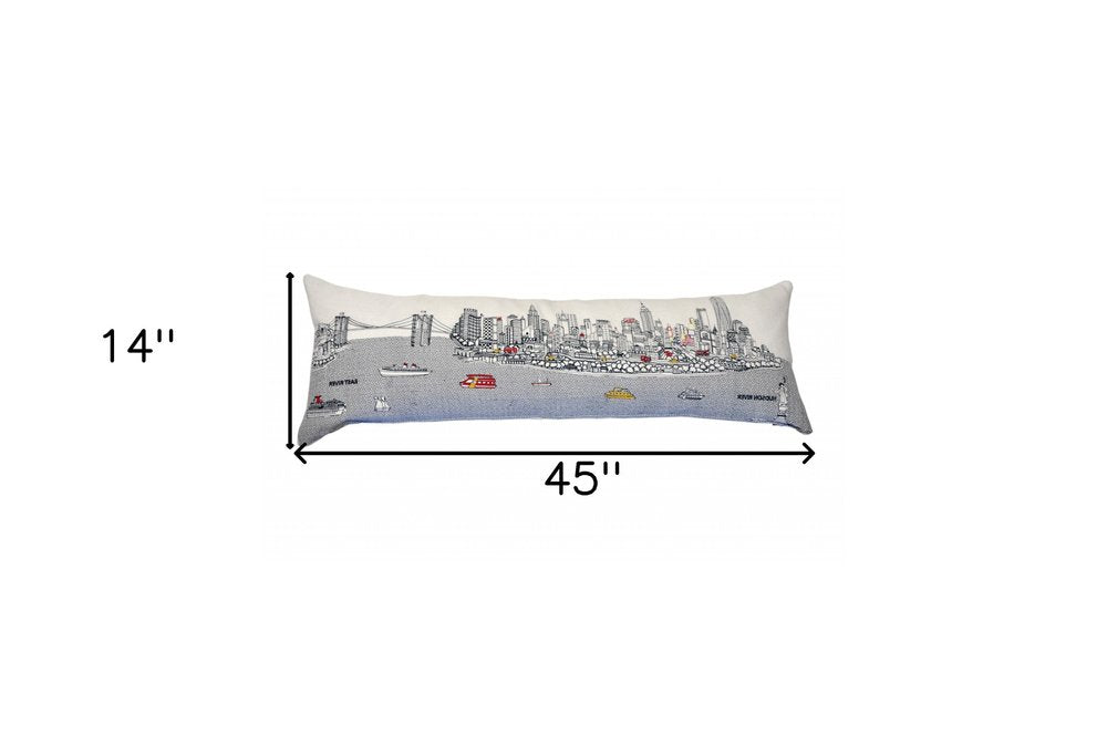 14" X 46" Dark Gray And White NYC Nighttime Skyline Lumbar Decorative Pillow HomeRoots
