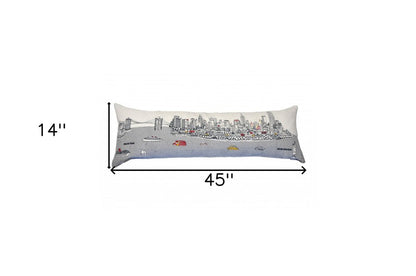 14" X 46" Dark Gray And White NYC Nighttime Skyline Lumbar Decorative Pillow HomeRoots