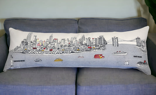 46" White NYC Daylight Skyline Lumbar Decorative Pillow FurniFindUSA