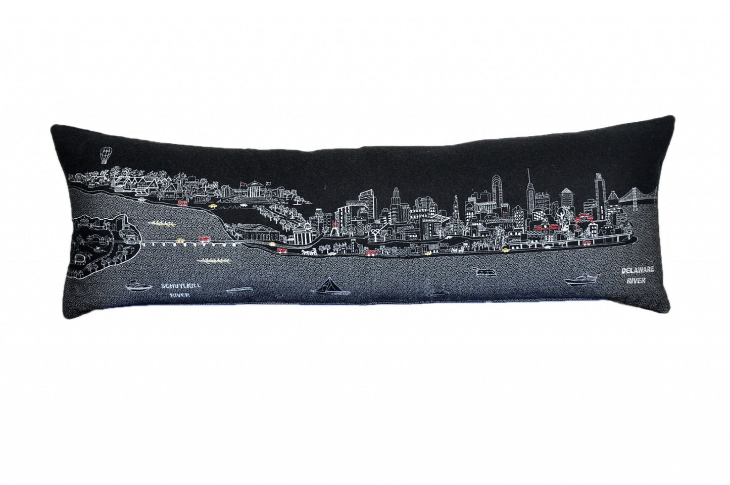 46" Black Philadelphia Nighttime Skyline Lumbar Decorative Pillow FurniFindUSA