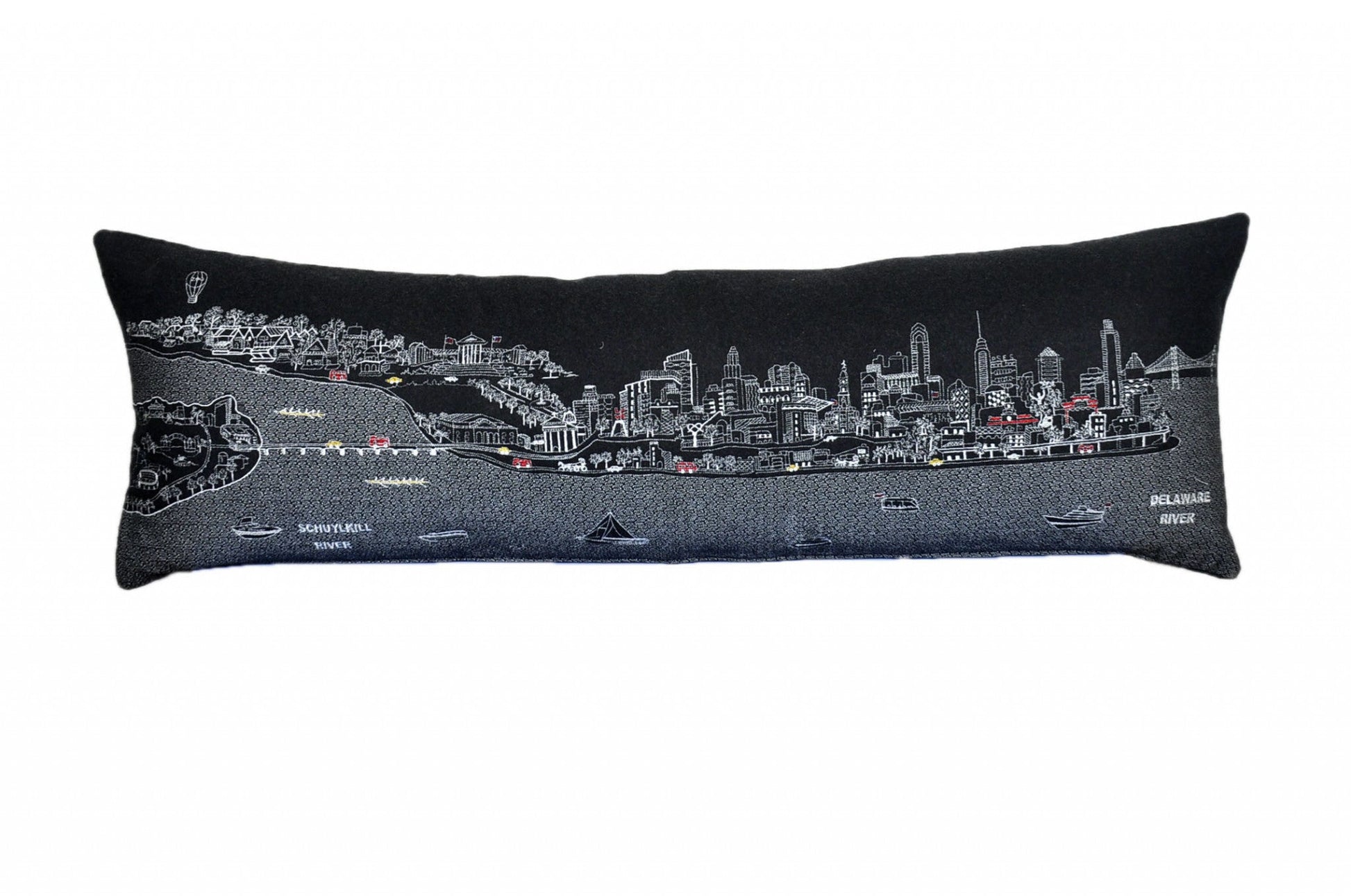 46" Black Philadelphia Nighttime Skyline Lumbar Decorative Pillow FurniFindUSA