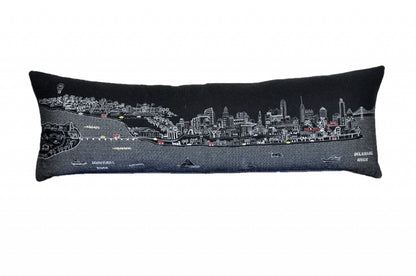 46" Black Philadelphia Nighttime Skyline Lumbar Decorative Pillow FurniFindUSA