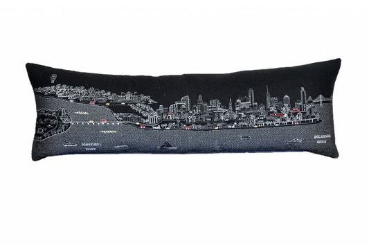 46" Black Philadelphia Nighttime Skyline Lumbar Decorative Pillow FurniFindUSA