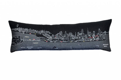 14" X 46" Dark Gray And White Philadelphia Nighttime Skyline Lumbar Decorative Pillow HomeRoots